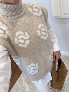 SHEIN LUNE Atasan Sweater Wanita Kerah Tinggi dengan Dekorasi Mawar 3D, Musim Gugur/Dingin - Aprikot - View 8