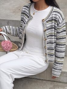 Autumina Fashionable Loose Colorful Women's Cardigan - Multicolor - View 4