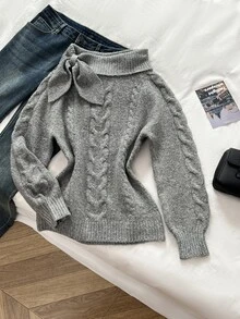 Elamini Plus Size Women Solid Color Casual Versatile Daily Wear Long Sleeve Sweater - Dark Grey - View 7