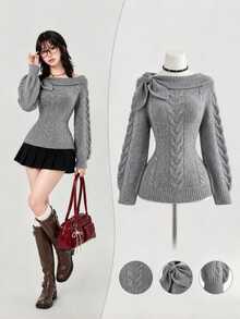 Elamini Plus Size Women Solid Color Casual Versatile Daily Wear Long Sleeve Sweater - Dark Grey - View 8