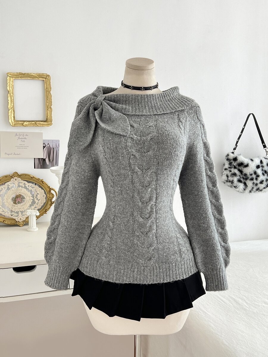 Elamini Plus Size Women Solid Color Casual Versatile Daily Wear Long Sleeve Sweater - Dark Grey - View 1