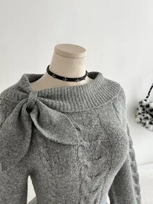 Elamini Plus Size Women Solid Color Casual Versatile Daily Wear Long Sleeve Sweater - Dark Grey - View 4
