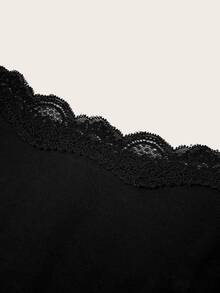 SHEIN PETITE Petite 91% Cotton Stretch Lace Jumpsuit, Versatile Style For Spring/Summer, Office Wear - Black - View 6