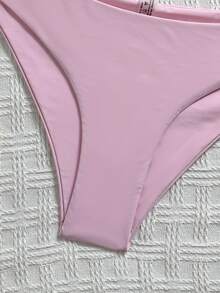 SHEIN Swim 女士手工串珠高端复古三角比基尼套装，串珠装饰性感沙滩度假泳装，纯色春夏百搭女士比基尼套装 - 淺粉色 - 查看 5