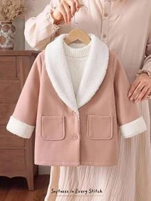 Cozy Pixies Mantel Bayi Perempuan Polos Berbulu Lembut, Nyaman untuk Musim Gugur/Musim Dingin - Berwarna merah muda - View 4