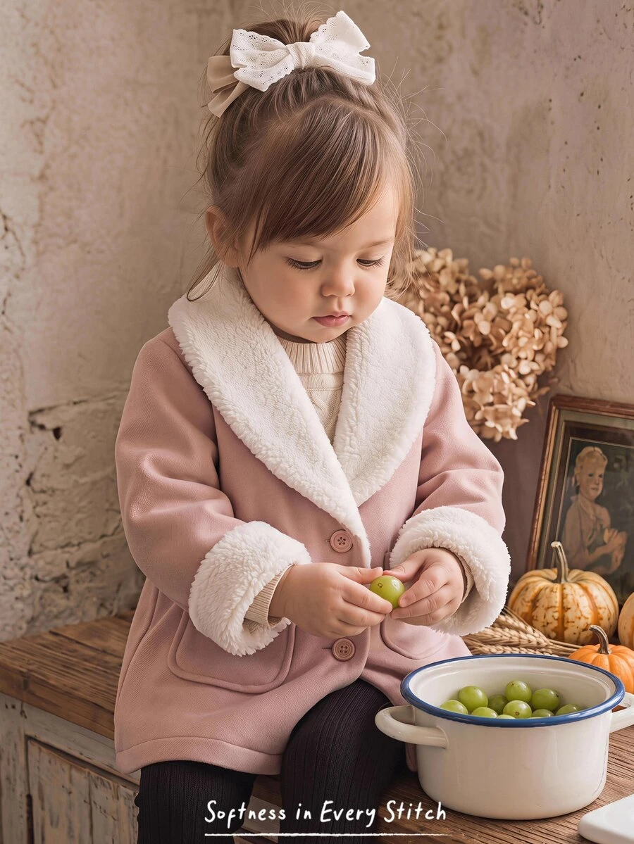 Cozy Pixies Mantel Bayi Perempuan Polos Berbulu Lembut, Nyaman untuk Musim Gugur/Musim Dingin - Berwarna merah muda - View 1