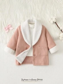 Cozy Pixies Mantel Bayi Perempuan Polos Berbulu Lembut, Nyaman untuk Musim Gugur/Musim Dingin - Berwarna merah muda - View 5