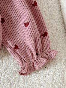 SHEIN 1pc Toddler Girl Blouse Sweet Pink Heart Print Ruffle Collar Corduroy Button Long Sleeve Round Neck Regular Holiday Party Autumn Fall Cute - Pink - View 5
