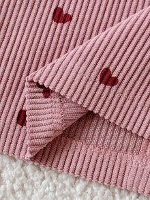 SHEIN 1pc Toddler Girl Blouse Sweet Pink Heart Print Ruffle Collar Corduroy Button Long Sleeve Round Neck Regular Holiday Party Autumn Fall Cute - Pink - View 6