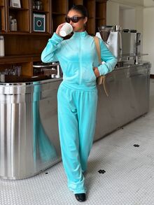 Muchica Women's Solid Color Long Sleeve Zip-Up Hoodie And Pants Casual 2 Pieces Set - Pink - View 4