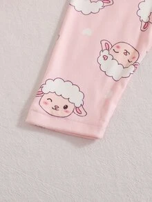 SHEIN Playful Pals 2件組幼兒女嬰運動衫長褲套裝，可愛甜美粉色羊羔刺繡蝴蝶結印花，長袖圓領，休閒舒適，適合生日派對、秋季慢跑，羅紋設計 - 粉色 - 查看 9