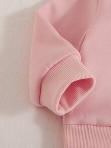 SHEIN Playful Pals 2件組幼兒女嬰運動衫長褲套裝，可愛甜美粉色羊羔刺繡蝴蝶結印花，長袖圓領，休閒舒適，適合生日派對、秋季慢跑，羅紋設計 - 粉色 - 查看 6