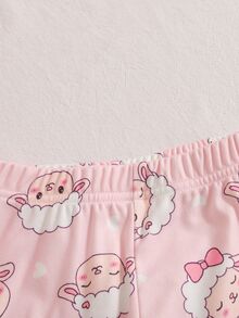 SHEIN Playful Pals 2件組幼兒女嬰運動衫長褲套裝，可愛甜美粉色羊羔刺繡蝴蝶結印花，長袖圓領，休閒舒適，適合生日派對、秋季慢跑，羅紋設計 - 粉色 - 查看 8