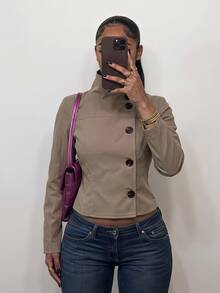 SHEIN SXY Women's Solid Color Casual Versatile Daily Long Sleeve Jacket - Khaki - View 6