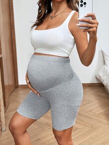 SHEIN 2pcs/Set Adjustable Waist Casual Maternity Shorts World Cup - Grey - View 7