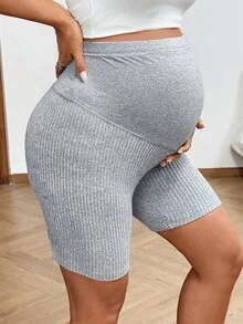 SHEIN 2pcs/Set Adjustable Waist Casual Maternity Shorts World Cup - Grey - View 4