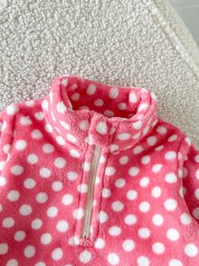 SHEIN 2件組幼女套頭上衣與長褲套裝，可愛甜美粉黑波點毛絨半拉鍊長袖小立領加厚戶外冬季聖誕 Navidad 外套 - 粉色 - 查看 5