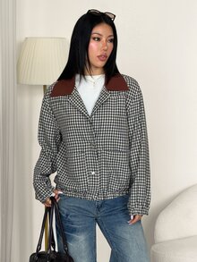 SHEIN PETITE Women's Plaid Long Sleeve Single-Breasted Casual Regular Fit Jacket - Grey - View 9