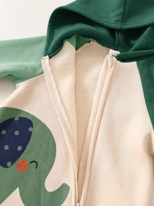 SHEIN 男嬰秋冬套裝連身衣，保暖內裡加厚可愛大象圖案拼色連帽長袖連身衣，舒適百搭休閒時尚日常可愛簡約基礎款，適合室內、戶外滑雪、日常、運動、派對、攝影、節慶、街頭穿搭、聖誕節、新年 - 綠色 - 查看 7