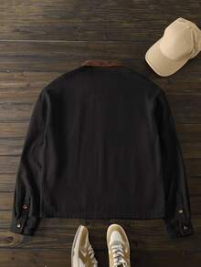 EASEVO Men's Plus Size Colorblock Denim Zipper Casual Long Sleeve Jacket Plus Size Jacket,Men Plus Size,Plus Size Men,Halloween Winter Party Autumn - Black - View 3