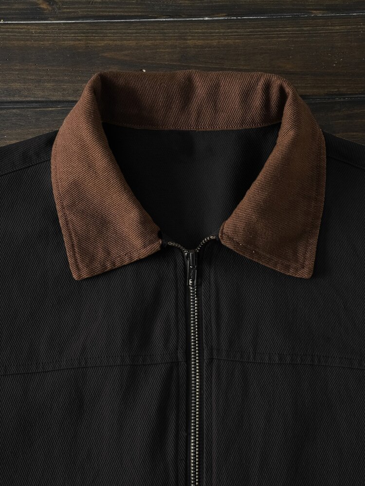 EASEVO Men's Plus Size Colorblock Denim Zipper Casual Long Sleeve Jacket Plus Size Jacket,Men Plus Size,Plus Size Men,Halloween Winter Party Autumn - Black - View 4