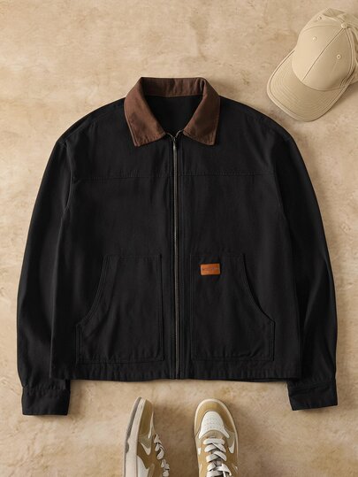 EASEVO Men's Plus Size Colorblock Denim Zipper Casual Long Sleeve Jacket Plus Size Jacket,Men Plus Size,Plus Size Men,Halloween Winter Party Autumn