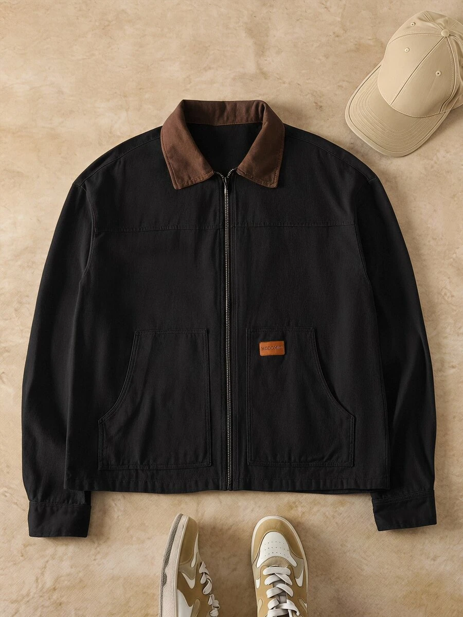 EASEVO Men's Plus Size Colorblock Denim Zipper Casual Long Sleeve Jacket Plus Size Jacket,Men Plus Size,Plus Size Men,Halloween Winter Party Autumn