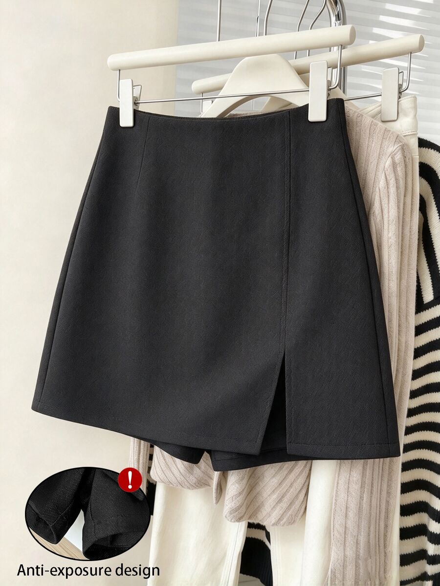 GlowEve CURVE Plus-Size Women's Solid Color Casual Versatile Skort Fall - Dark Grey - View 1