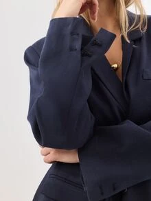 KÆRIA Hus Longline Single-Breasted Blazer - Lyocell Drape - Navy Blue - Tailored, Workwear Business, Day, Office, Casual, Chill, Set, Outwear, Meeting Summer - Black - View 7
