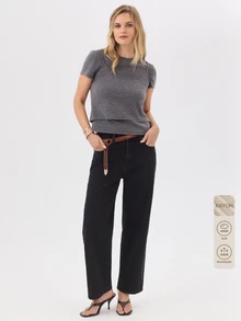 KÆRIA Hus Celana Jeans Potongan Lurus Era 90-an - Hitam Nyaman - Pinggang Sedang, Panjang Hingga Mata Kaki, Streetwear Kasual Minimalis, Klasik, Sehari-hari, Musim Panas, Pakaian Harian - Hitam - View 8