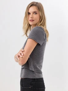 KÆRIA Hus Short Sleeve T-Shirt & Singlet Set - Soft Brushed Jersey - Charcoal Marle - Two-Pieces Set, Layering - Grey - View 3