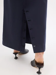KÆRIA Hus Column Maxi Suit Skirt - Lyocell Drape - Navy Blue - Detailed Back Vent, Matching Blazer, Minimalist Elegant Office Autumn - Black - View 7