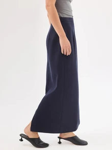 KÆRIA Hus Column Maxi Suit Skirt - Lyocell Drape - Navy Blue - Detailed Back Vent, Matching Blazer, Minimalist Elegant Office Autumn - Black - View 4
