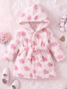 SHEIN Babygirl Cute Cartoon Pattern Casual Fluffy White Loungewear Autumn Pajamas - Hot Pink - View 2