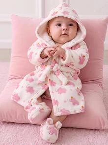 SHEIN Babygirl Cute Cartoon Pattern Casual Fluffy White Loungewear Autumn Pajamas - Hot Pink - View 3
