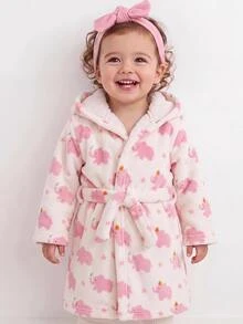 SHEIN Babygirl Cute Cartoon Pattern Casual Fluffy White Loungewear Autumn Pajamas - Hot Pink - View 1