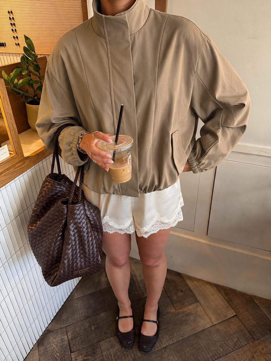Avenya Women's Solid Color Casual Versatile Daily Wear Long Sleeve Jacket - Coffee Brown - View 1