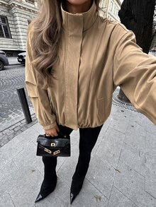 Avenya Women's Solid Color Casual Versatile Daily Wear Long Sleeve Jacket - Coffee Brown - View 5
