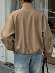 Avenya Women's Solid Color Casual Versatile Daily Wear Long Sleeve Jacket - Coffee Brown - View 2