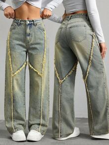 Jeanoix Women's Casual Everyday Denim Jeans With Pocket, Button And Frayed Hem - Yellow - View 2