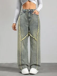 Jeanoix Women's Casual Everyday Denim Jeans With Pocket, Button And Frayed Hem - Yellow - View 5