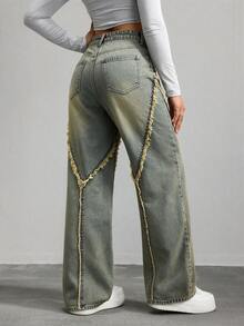 Jeanoix Women's Casual Everyday Denim Jeans With Pocket, Button And Frayed Hem - Yellow - View 8