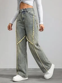 Jeanoix Women's Casual Everyday Denim Jeans With Pocket, Button And Frayed Hem - Yellow - View 7