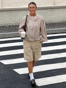 Muchica 女款棕色格紋編織連帽拉鍊外套，適合萬聖節、街頭風、派對、秋冬春夏、聖誕節、新年、感恩節、畢業典禮、優雅、外出、約會、通勤、情人節、Y2K及其他場合 - 彩色 - 查看 5