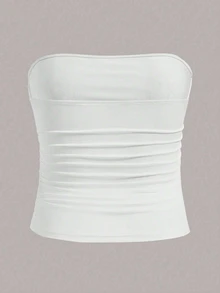 Elenzga Plus Size Women Casual Solid Color Fitted Tube Top, Summer - White - View 2