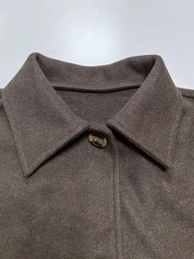 Cévolie Mantel Kasual Wanita Lengan Panjang Kancing Tunggal Warna Polos - Coklat - View 7