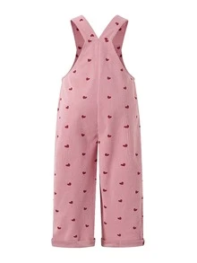 SHEIN Genkimix Kids Girls' Solid Color One-Piece Long Pants, Body Printed With Small Hearts, Decorated With 3D Bows And Bear Patches, Cute And Fashionable, Suitable For Multiple Occasions, Suitable For Spring And Autumn, Suitable For Daily Outings - Pink - View 2