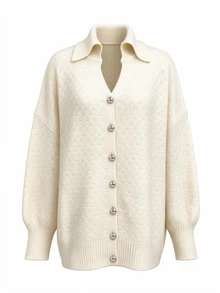 Penseblé Women's Autumn/Winter Vintage Long Sleeve V-Neck Lapel Loose Slouchy Knit Cardigan - Beige - View 8
