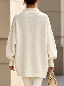 Penseblé Women's Autumn/Winter Vintage Long Sleeve V-Neck Lapel Loose Slouchy Knit Cardigan - Beige - View 2
