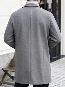 Manfinity CasualCool 男士純色口袋鈕扣前襟長袖大衣，適合秋冬冬季儀式場合 - 淺灰色 - 查看 2